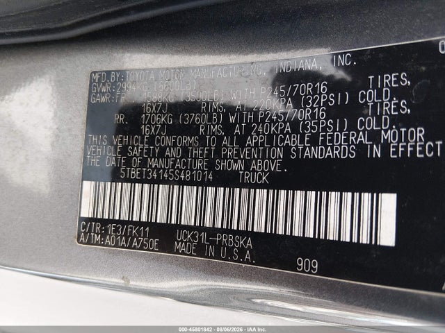 Aukcja sprzedaży 2005 Toyota Tundra Sr5 V8, vin: 5TBET34145S481014, numer aukcji: 45801842
