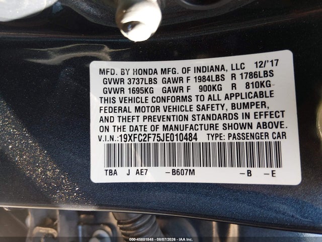 Honda CIVIC EX 2018 19XFC2F75JE010484 Image 9