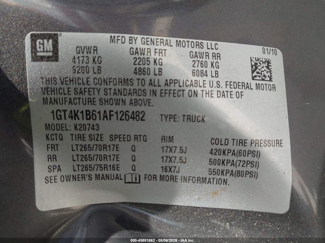 Aukcja sprzedaży 2010 Gmc Sierra 2500hd Slt, vin: 1GT4K1B61AF126482, numer aukcji: 45801862