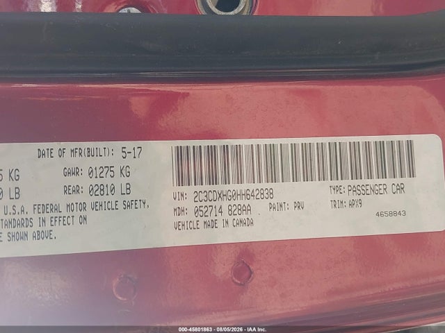 Продажа на аукционе авто 2017 Dodge Charger Sxt Rwd, vin: 2C3CDXHG0HH642838, номер лота: 45801863