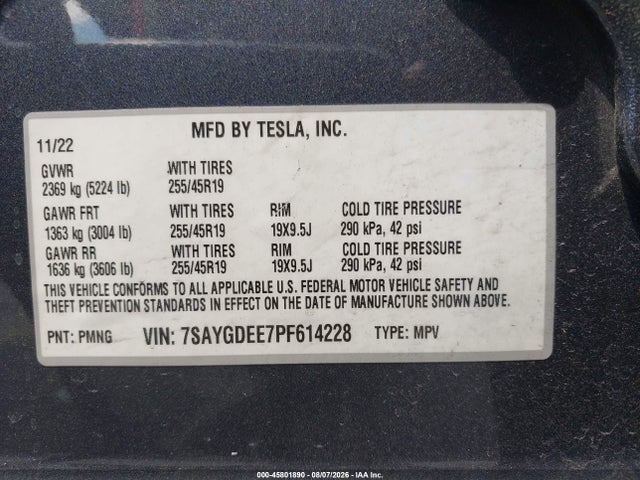 7SAYGDEE7PF614228 Tesla Model Y Awd/long Range Dual Motor All-wheel Drive