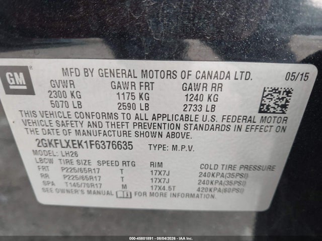 45801891 :رقم المزاد ، 2GKFLXEK1F6376635 vin ، 2015 Gmc Terrain Slt-1 مزاد بيع