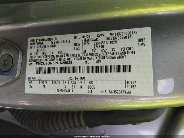 1FMCU9GN5PUA25028 Ford Escape Active
