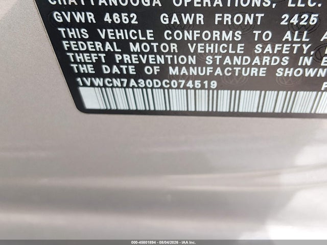 Aukcja sprzedaży 2013 Volkswagen Passat Sel, vin: 1VWCN7A30DC074519, numer aukcji: 45801894
