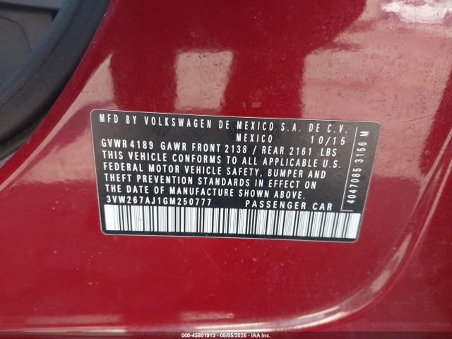 Продажа на аукционе авто 2016 Volkswagen Jetta 1.4t S, vin: 3VW267AJ1GM250777, номер лота: 45801913