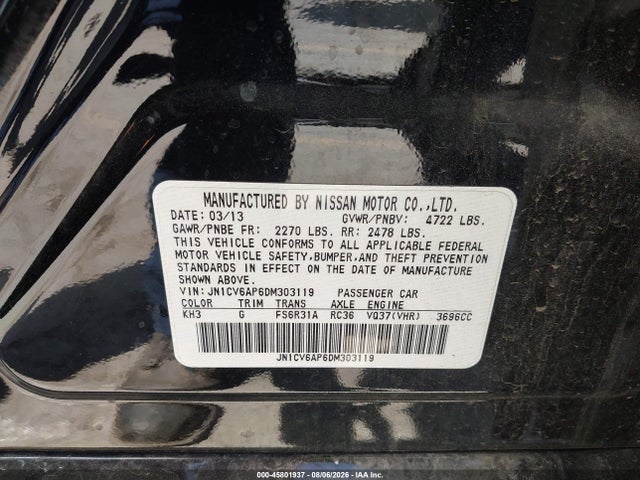 Aukcja sprzedaży 2013 Infiniti G37 Sport, vin: JN1CV6AP6DM303119, numer aukcji: 45801937