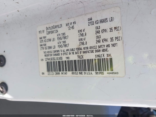 Продажа на аукционе авто 2006 Dodge Ram 1500 St, vin: 1D7HA16K36J161059, номер лота: 45801959