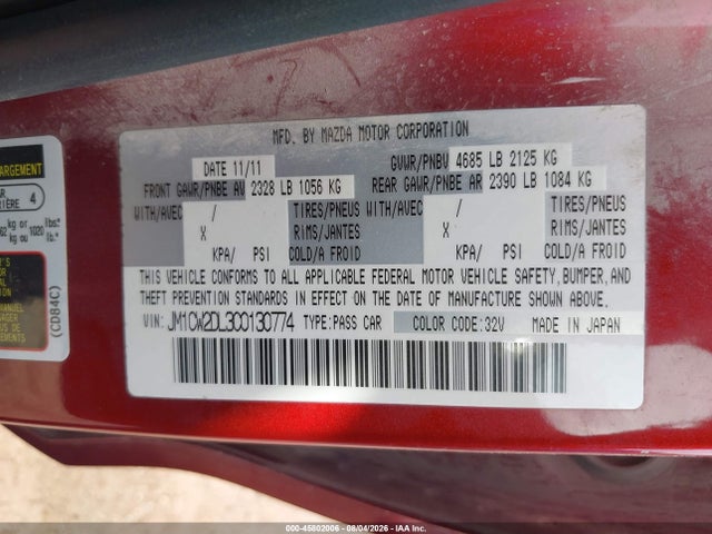 Продажа на аукционе авто 2012 Mazda Mazda5 Grand Touring, vin: JM1CW2DL3C0130774, номер лота: 45802006