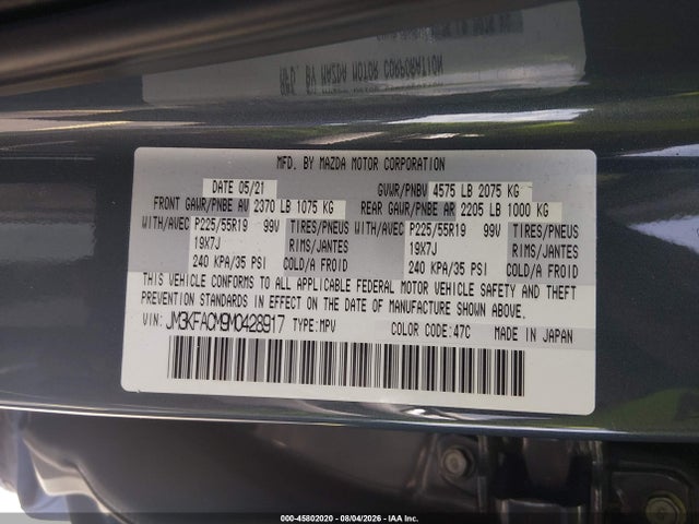 Aukcja sprzedaży 2021 Mazda Cx-5 Carbon Edition, vin: JM3KFACM9M0428917, numer aukcji: 45802020