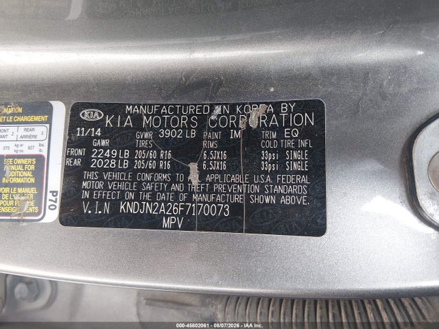 2015 Kia Soul მანქანა იყიდება აუქციონზე, vin: KNDJN2A26F7170073, აუქციონის ნომერი: 45802061