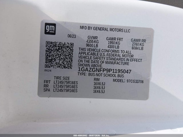 2023 Chevrolet Express Passenger Rwd 3500 Extended Wheelbase Ls მანქანა იყიდება აუქციონზე, vin: 1GAZGNFP9P1195047, აუქციონის ნომერი: 45802082