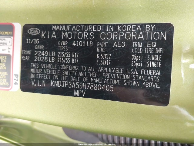 Продаж на аукціоні авто 2017 Kia Soul +, vin: KNDJP3A59H7880405, номер лоту: 45802090