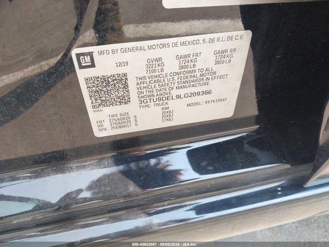 Продажа на аукционе авто 2020 Gmc Sierra 1500 4wd  Short Box Slt, vin: 3GTU9DEL9LG209366, номер лота: 45802097