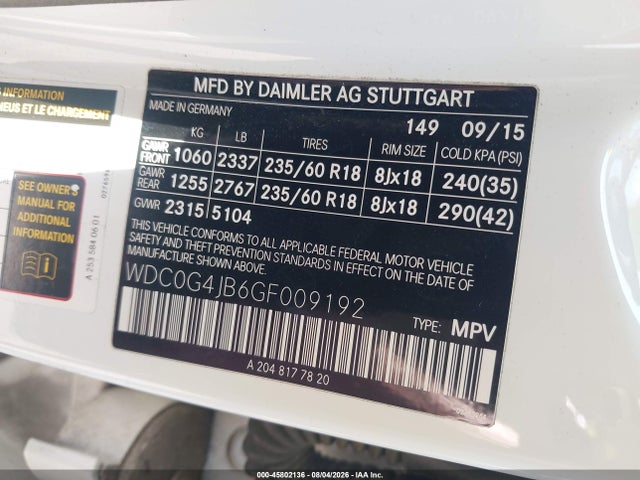 WDC0G4JB6GF009192 Mercedes-Benz GLC 300