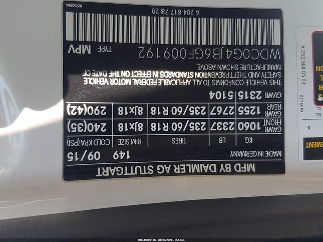 WDC0G4JB6GF009192 Mercedes-Benz GLC 300