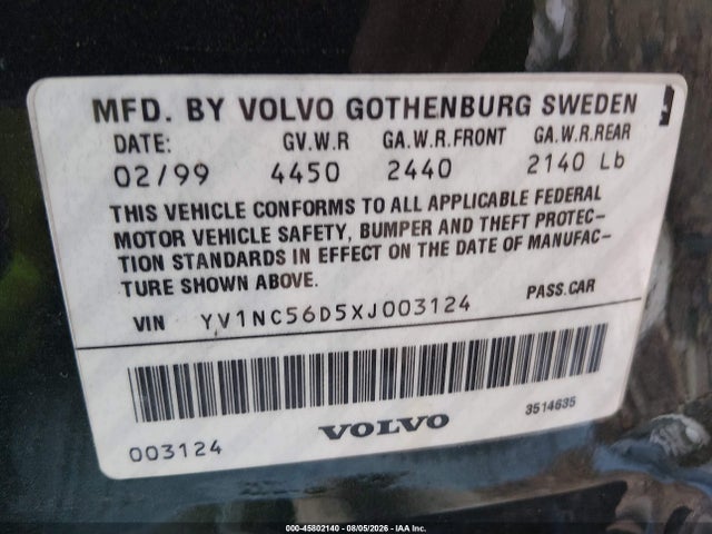 Продажа на аукционе авто 1999 Volvo C70, vin: YV1NC56D5XJ003124, номер лота: 45802140
