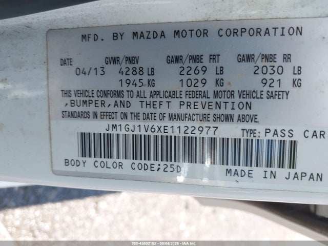 45802152 :رقم المزاد ، JM1GJ1V6XE1122977 vin ، 2014 Mazda Mazda6 I Touring مزاد بيع