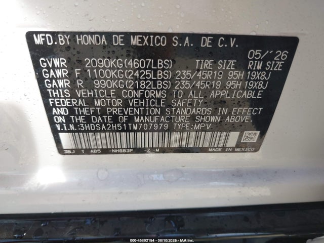 45802154 :رقم المزاد ، 3HDSA2H51TM707979 vin ، 2026 Acura Adx A-spec مزاد بيع