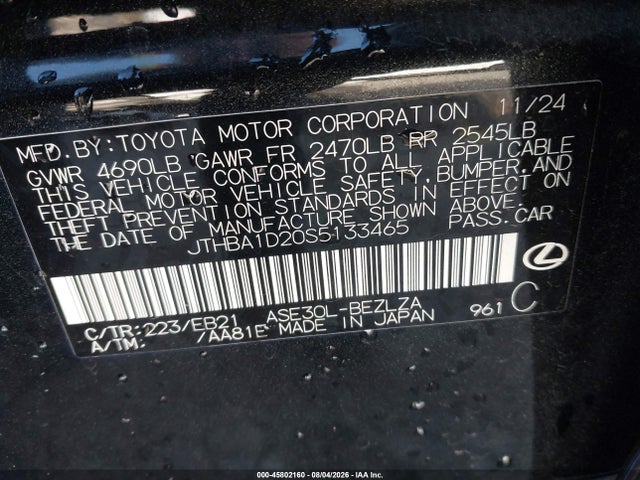 Продаж на аукціоні авто 2025 Lexus Is 300 F Sport Design, vin: JTHBA1D20S5133465, номер лоту: 45802160