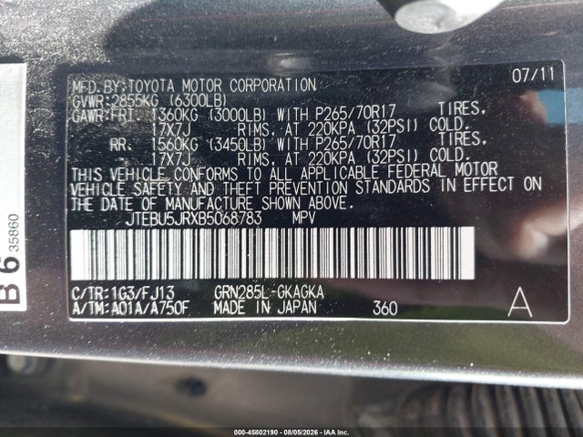 Продаж на аукціоні авто 2011 Toyota 4runner Sr5 V6, vin: JTEBU5JRXB5068783, номер лоту: 45802190