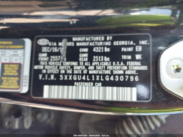 Продаж на аукціоні авто 2020 Kia Optima Ex Premium, vin: 5XXGU4L1XLG430796, номер лоту: 45802204
