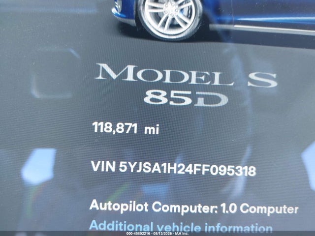 45802216 :رقم المزاد ، 5YJSA1H24FF095318 vin ، 2015 Tesla Model S 70d/85d/p85d مزاد بيع
