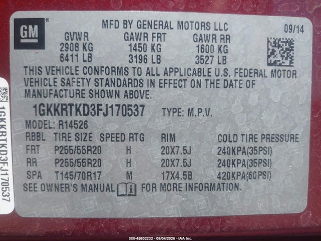 GMC Acadia Denali 2015 1GKKRTKD3FJ170537 Image 9