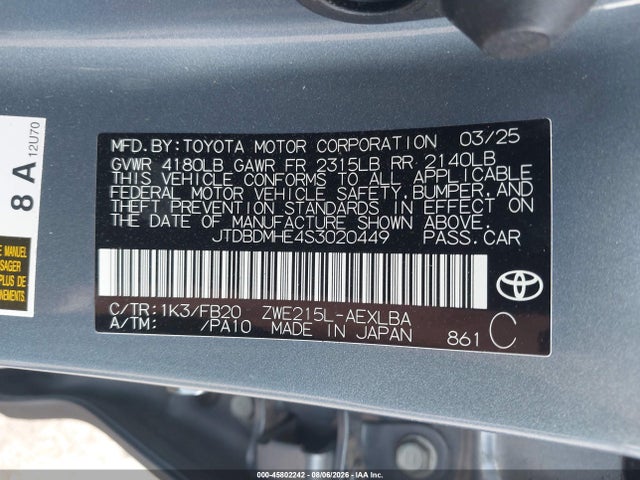 Toyota Corolla Hybrid Le 2025 JTDBDMHE4S3020449 Image 9