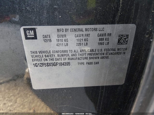 45802253 :رقم المزاد ، 1G1ZF5SX5GF184395 vin ، 2016 Chevrolet Malibu 2lt مزاد بيع