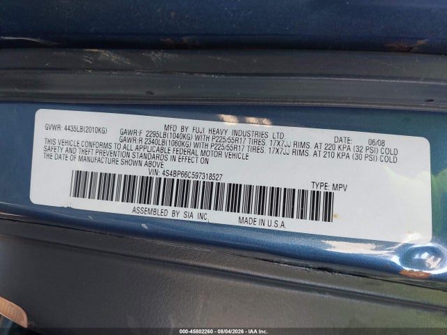 Aukcja sprzedaży 2009 Subaru Outback 2.5i Limited, vin: 4S4BP66C597318527, numer aukcji: 45802260