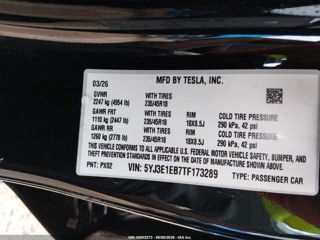 Tesla Model 3 Premium All-wheel Drive 2026 5YJ3E1EB7TF173289 Image 9