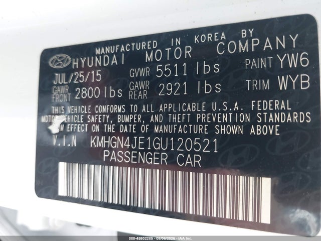 Продажа на аукционе авто 2016 Hyundai Genesis 3.8, vin: KMHGN4JE1GU120521, номер лота: 45802285