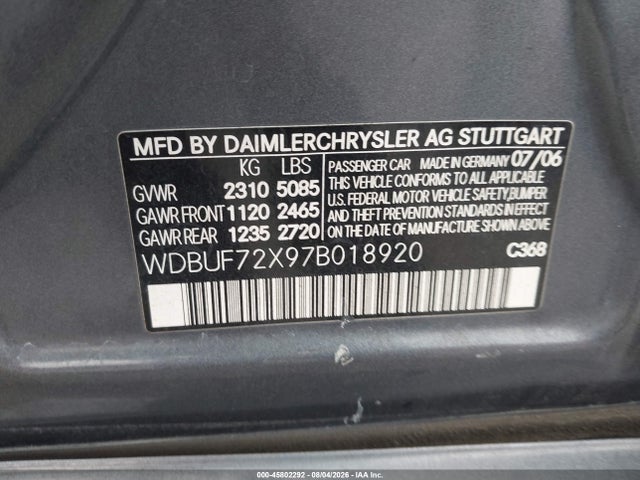 Продажа на аукционе авто 2007 Mercedes-benz E 550, vin: WDBUF72X97B018920, номер лота: 45802292