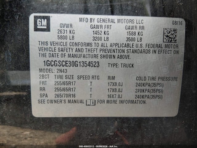 Продажа на аукционе авто 2016 Chevrolet Colorado 2wd Lt, vin: 1GCGSCE30G1354523, номер лота: 45802312