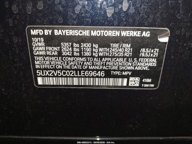 Продажа на аукционе авто 2020 Bmw X4 M40i, vin: 5UX2V5C02LLE69646, номер лота: 45802313