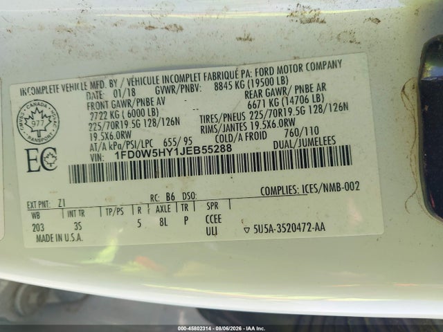 1FD0W5HY1JEB55288 Ford F-550 Chassis Xl/xlt