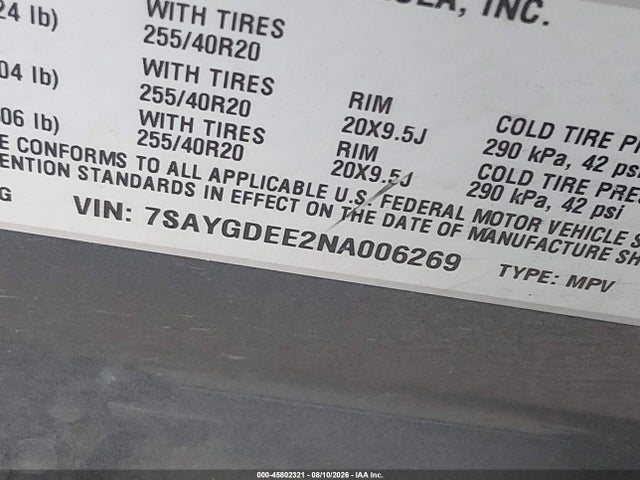 Продаж на аукціоні авто 2022 Tesla Model Y Long Range Dual Motor All-wheel Drive, vin: 7SAYGDEE2NA006269, номер лоту: 45802321