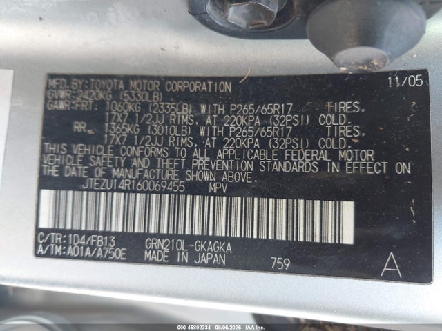 Продажа на аукционе авто 2006 Toyota 4runner Sr5 Sport V6, vin: JTEZU14R160069455, номер лота: 45802334