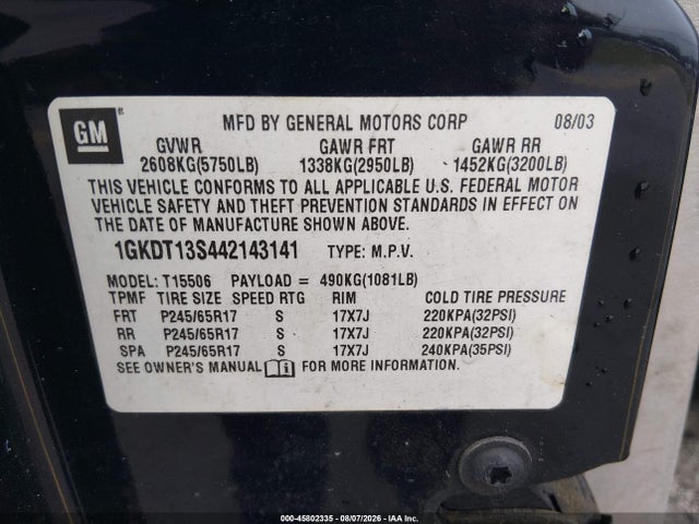 Aukcja sprzedaży 2004 Gmc Envoy Sle, vin: 1GKDT13S442143141, numer aukcji: 45802335