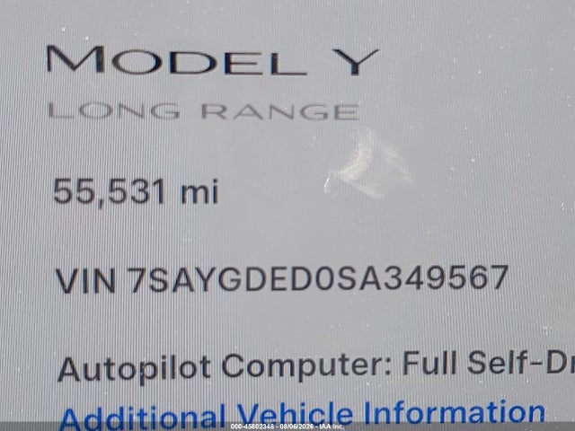 Продаж на аукціоні авто 2025 Tesla Model Y Long Range Dual Motor Rear-wheel Drive, vin: 7SAYGDED0SA349567, номер лоту: 45802348