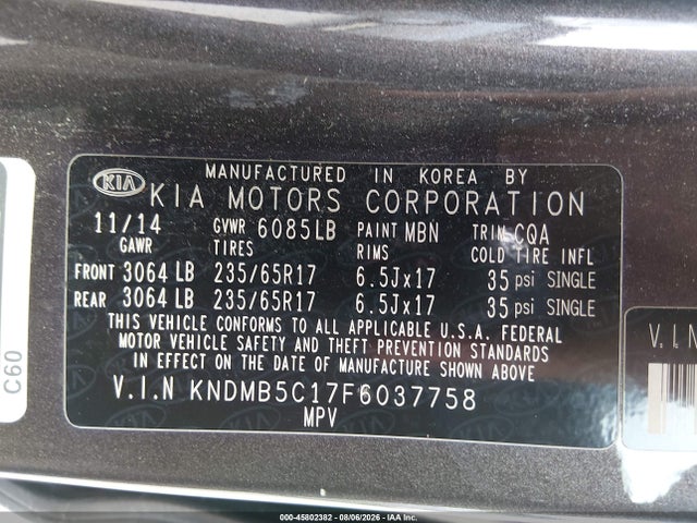 KIA SEDONA LX 2015 KNDMB5C17F6037758 Image 9