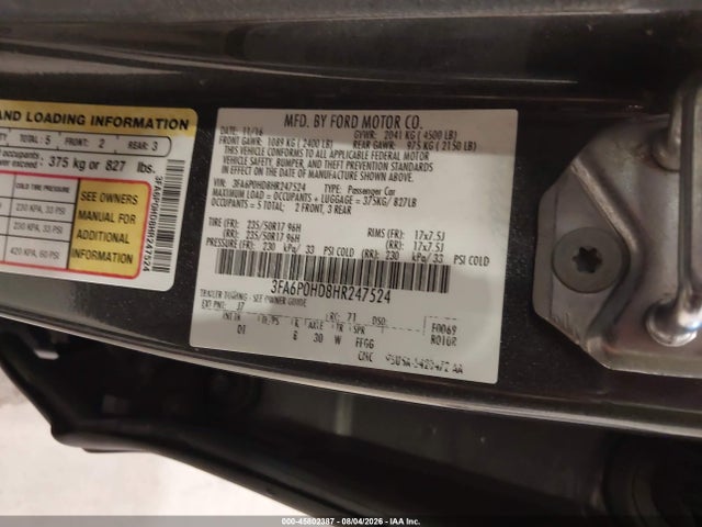 Ford FUSION SE 2017 3FA6P0HD8HR247524 Image 9