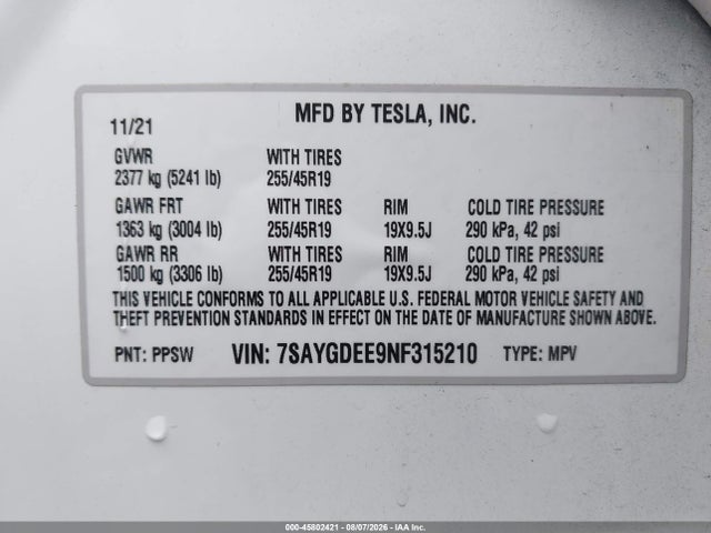 7SAYGDEE9NF315210 Tesla Model Y Long Range Dual Motor All-wheel Drive
