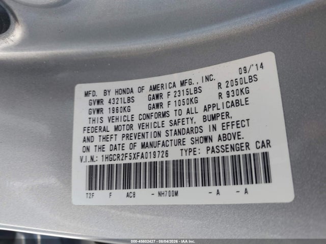 1HGCR2F5XFA019726 Honda Accord Sport