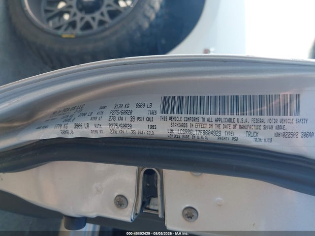 45802429 :رقم المزاد ، 1C6RR6LT7FS604929 vin ، 2015 Ram 1500 Lone Star مزاد بيع