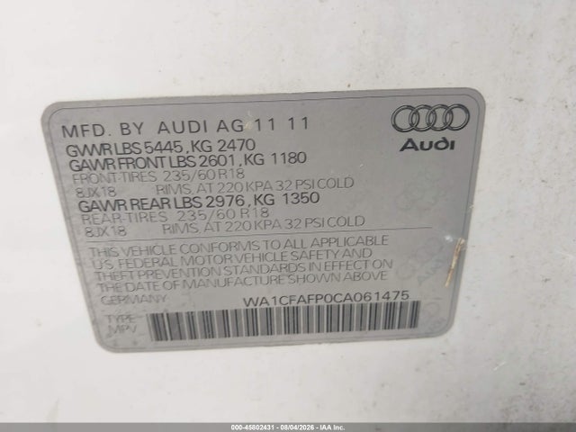 Продаж на аукціоні авто 2012 Audi Q5 2.0t Premium, vin: WA1CFAFP0CA061475, номер лоту: 45802431