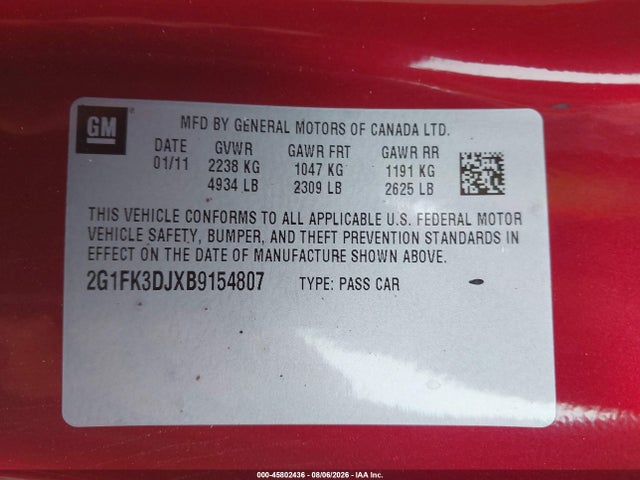Aukcja sprzedaży 2011 Chevrolet Camaro 2ss, vin: 2G1FK3DJXB9154807, numer aukcji: 45802436