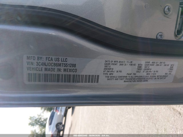 2021 Jeep Compass Limited 4x4 მანქანა იყიდება აუქციონზე, vin: 3C4NJDCB6MT551288, აუქციონის ნომერი: 45802440