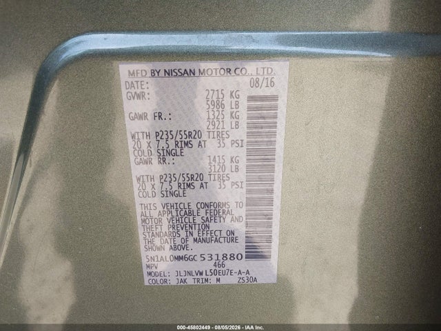 Aukcja sprzedaży 2016 Infiniti Qx60, vin: 5N1AL0MM6GC531880, numer aukcji: 45802449