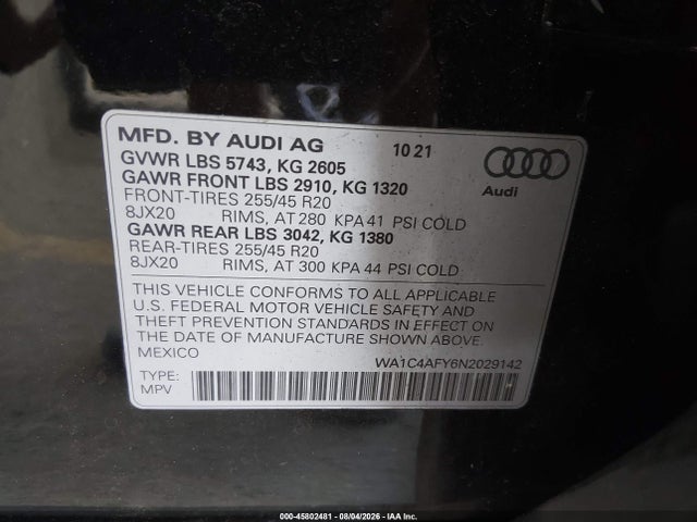 Aukcja sprzedaży 2022 Audi Sq5 Prestige Tfsi Quattro Tiptronic, vin: WA1C4AFY6N2029142, numer aukcji: 45802481